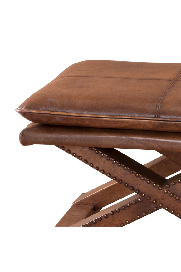 Tobacco Leather X-Leg Stool | Eichholtz Brookfield