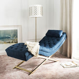 Monroe Chaise W/ Headrest Pillow, Navy / Gold