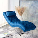 Monroe Chaise W/ Headrest Pillow, Navy / Silver