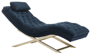 Monroe Chaise W/ Headrest Pillow, Navy / Gold