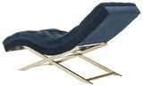 Monroe Chaise W/ Headrest Pillow, Navy / Gold