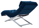 Monroe Chaise W/ Headrest Pillow, Navy / Silver